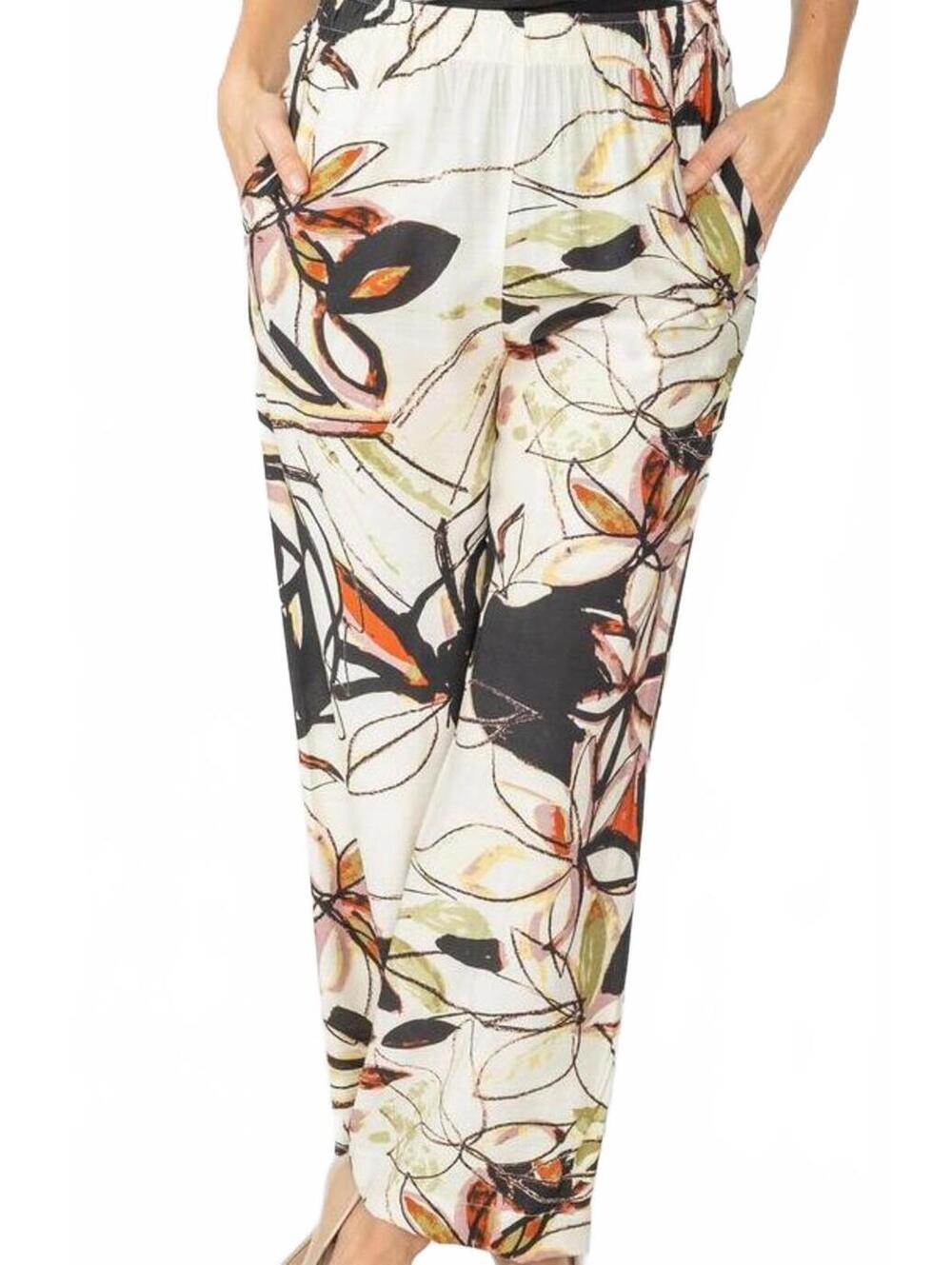 IC Collection Floral Watercolor Print Wide Leg High Rise Pants Pockets Medium
